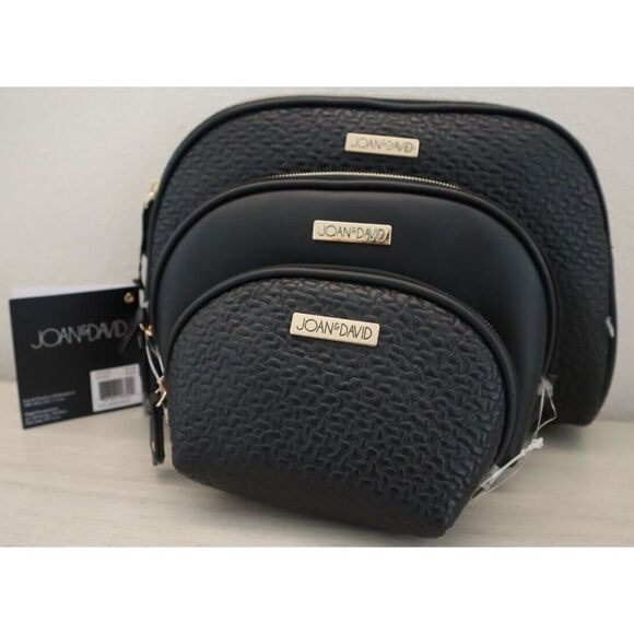 Joan & David JDC1656 Black Puzzle Embossed 3 Piece Dome Cosmetic Set - Picture 1 of 15